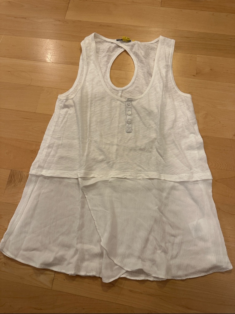 Little Yellow Button White Layered Henley Tank Top